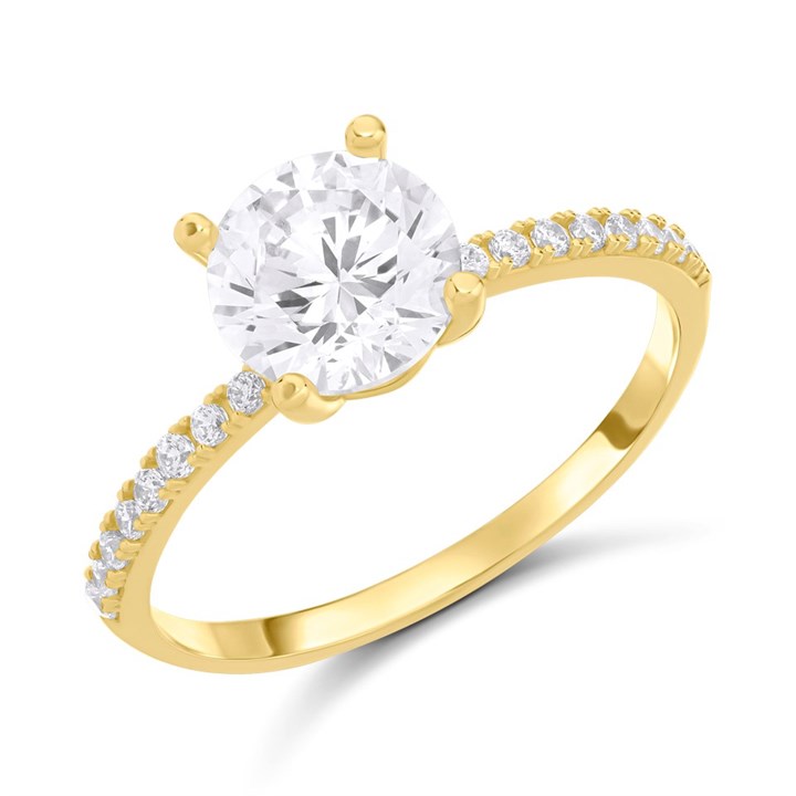 9ct Gold Cubic Zirconia Claw Set Ring - R6121