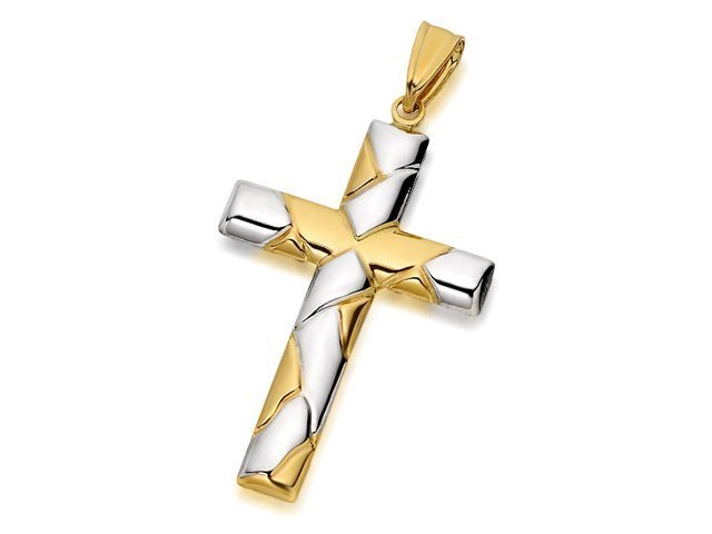 9ct Gold Two Colour Weave Pattern Cross - 35mm - R6334