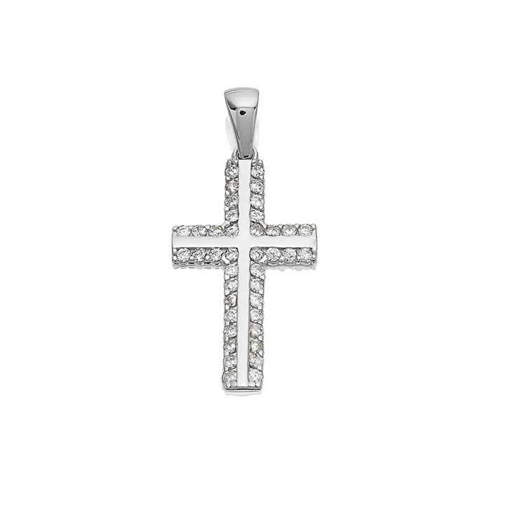 9ct White Gold And Cubic Zirconia Cross - R6336