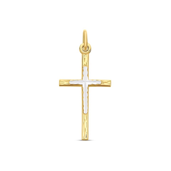 9ct Gold Two Colour Diamond Cut Cross - R6341