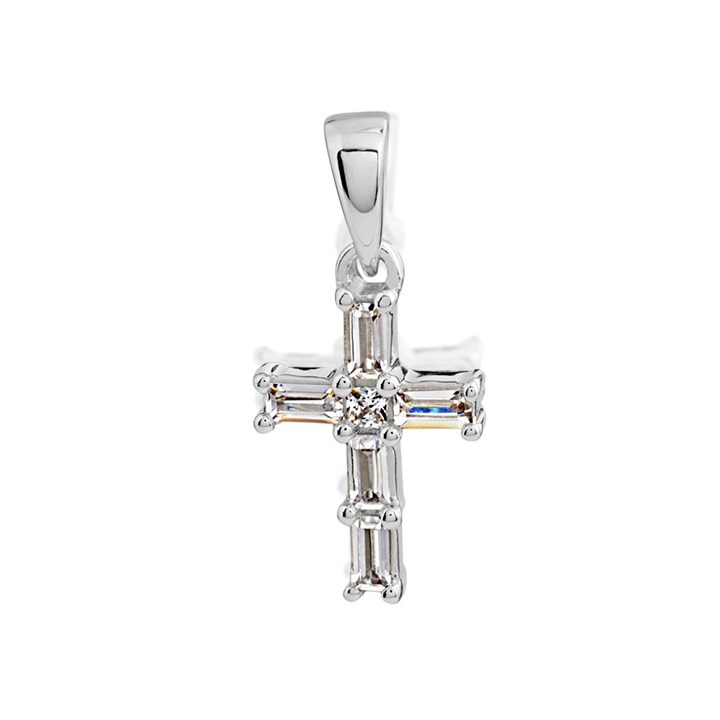 9ct White Gold Cubic Zirconia Cross - 10mm - R6345