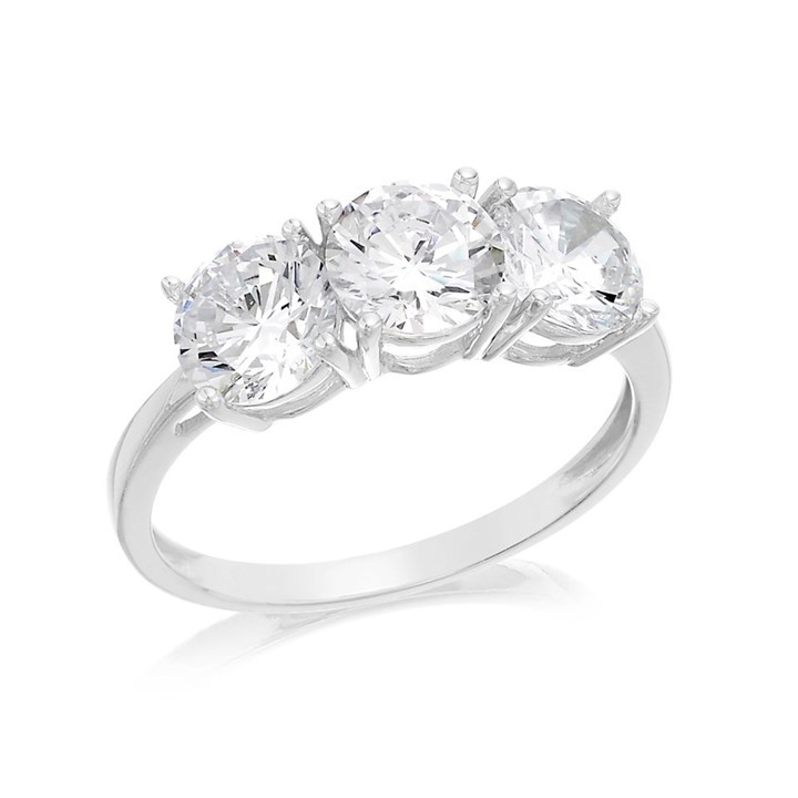 9ct White Gold Cubic Zirconia Trilogy Ring - R6525