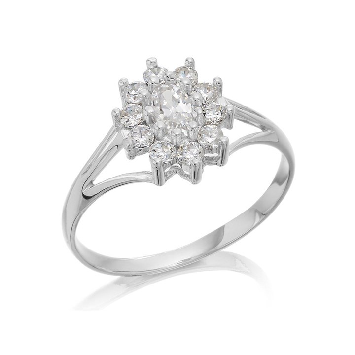 9ct White Gold Cubic Zirconia Cluster Ring - R6528