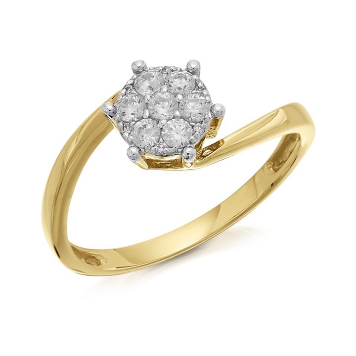 9ct Gold Cubic Zirconia Twist Cluster Ring - R6532