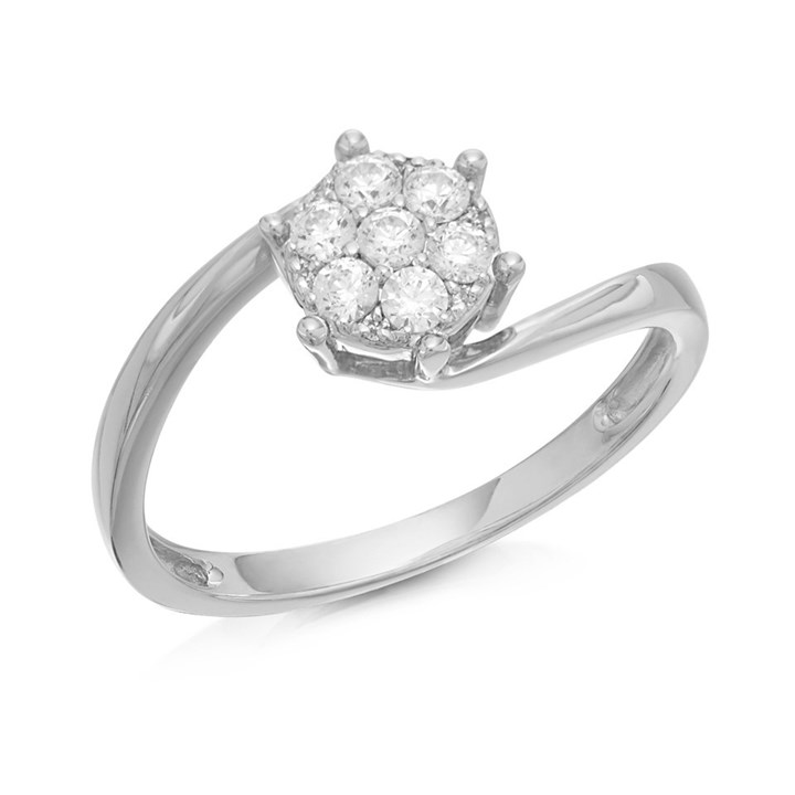 9ct White Gold Cubic Zirconia Twist Cluster Ring - R6533