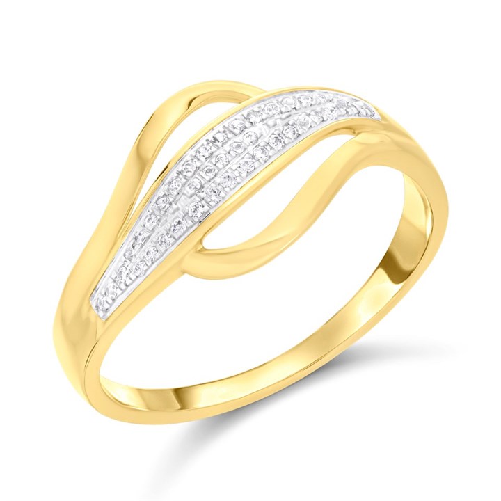 9ct Gold Two Colour Cubic Zirconia Wave Ring - R6548