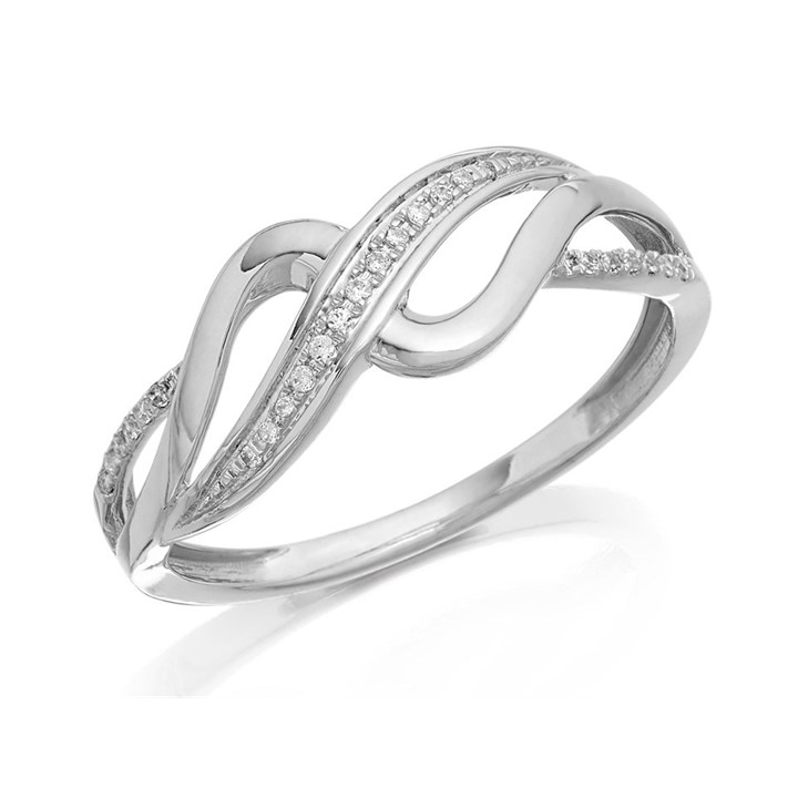 9ct White Gold Cubic Zirconia Weave Ring - R6549