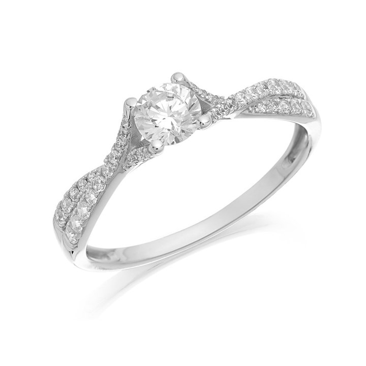 9ct White Gold Cubic Zirconia Crossover Ring - R6550