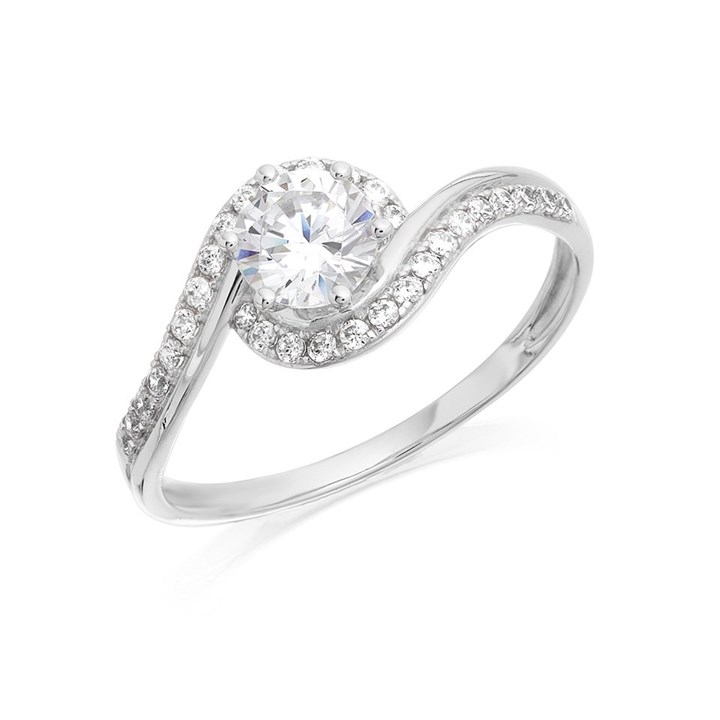 9ct White Gold Cubic Zirconia Wave Ring - R6555