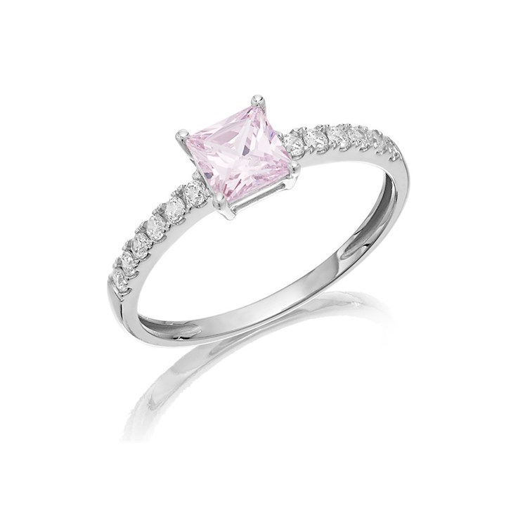 9ct White Gold Pink Princess Cut Cubic Zirconia Ring - R6556