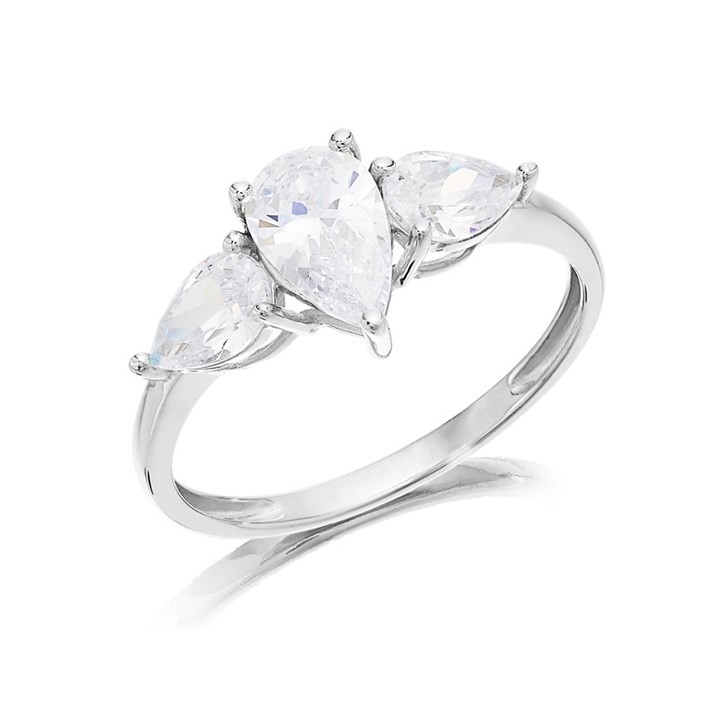 9ct White Gold Cubic Zirconia Trilogy Ring - R6559