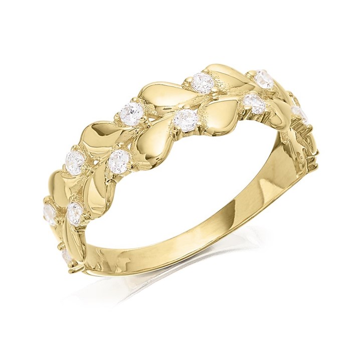 9ct Gold Cubic Zirconia Floral Band Ring - R6561