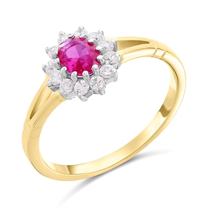 9ct Gold Two Colour Red And White CZ Cluster Ring - R6592