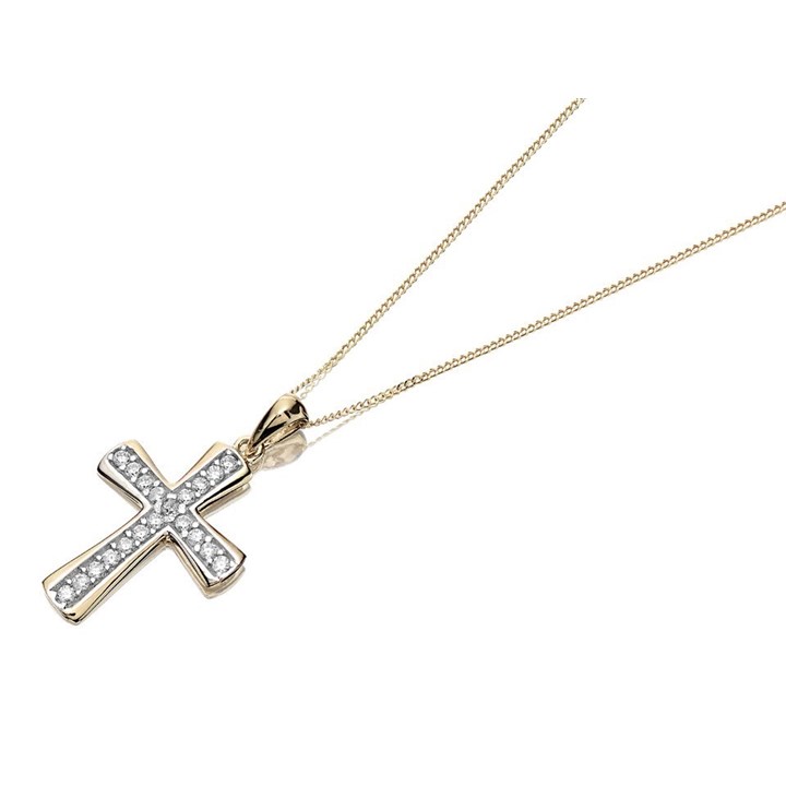 9ct Gold Cubic Zirconia Cross And Chain - R6608