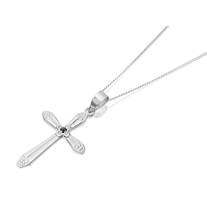 9ct White Gold Sapphire Cross And Chain - R6615