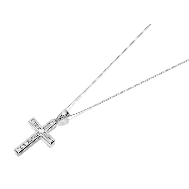 9ct White Gold Cubic Zirconia Cross And Chain - R6619