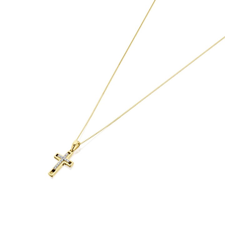 9ct Gold Diamond Cross And Chain - 4pts - EXCLUSIVE - R6622