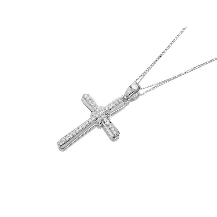 9ct White Gold Diamond Cross And Chain - 8pts - EXCLUSIVE - R6623