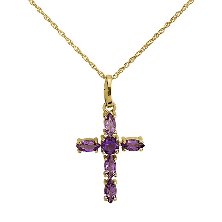 9ct Gold Amethyst Cross And Chain - R6820