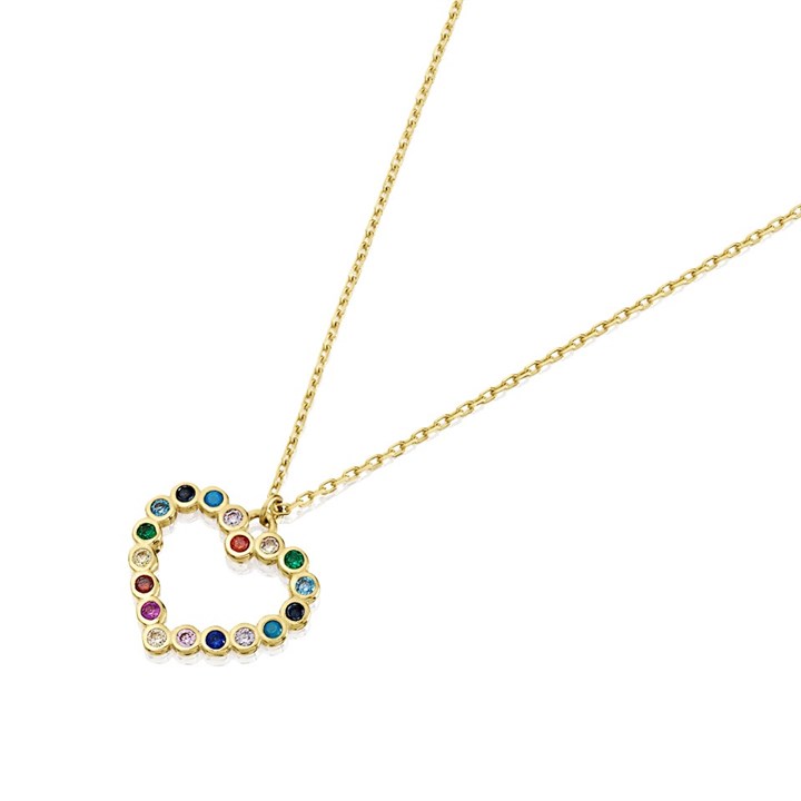 9ct Gold Multi-Colour Crystal Heart Necklace - R69104
