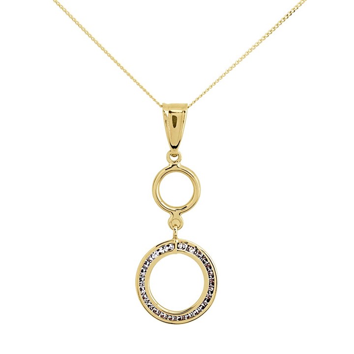 9ct Gold Cubic Zirconia Circle Drop Necklace - R69113