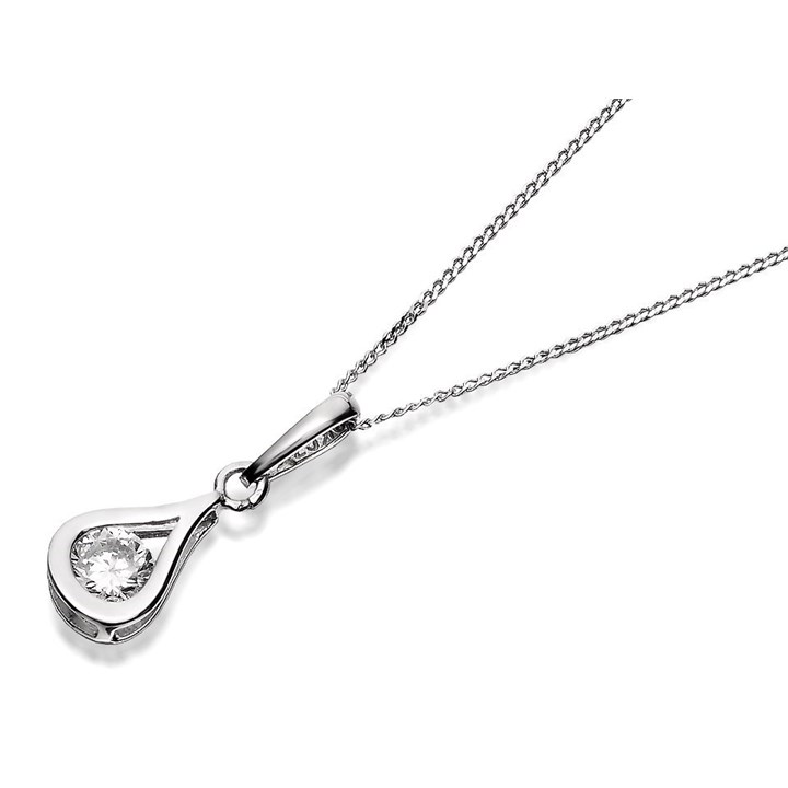 9ct White Gold Cubic Zirconia Pear Drop Necklace - R6916