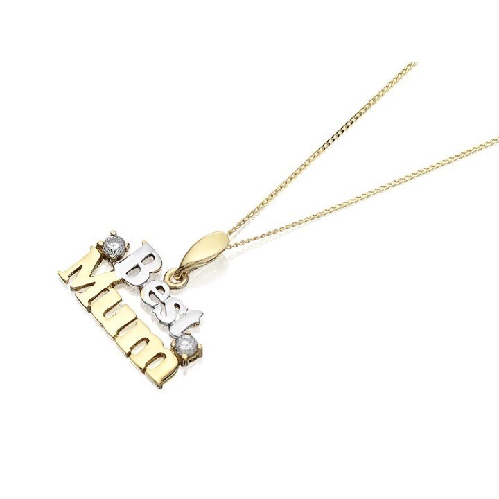 9ct Gold Two Colour Cubic Zirconia Best Mum Necklace - R6965