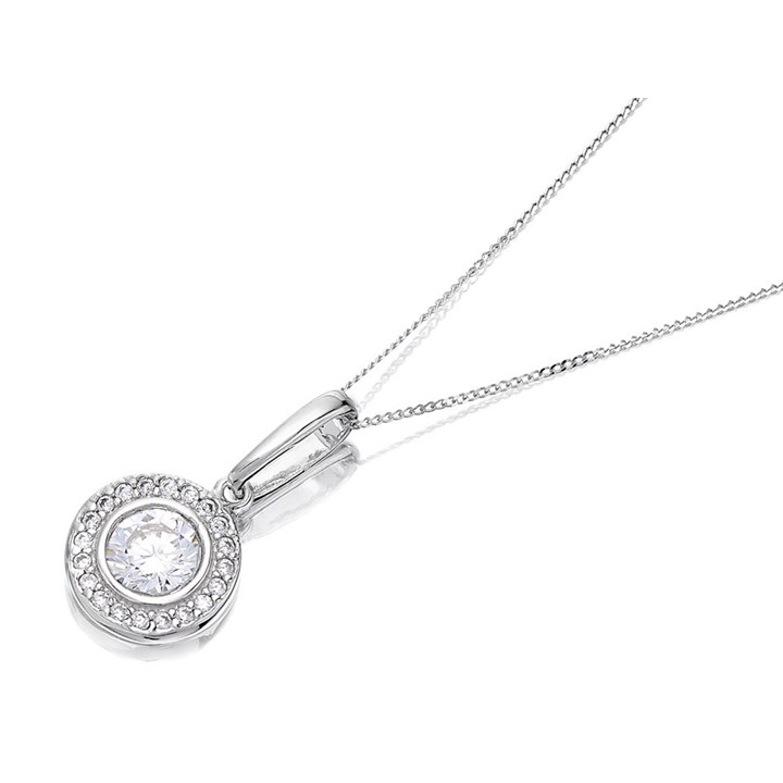 9ct White Gold Cubic Zirconia Halo Necklace - R6966