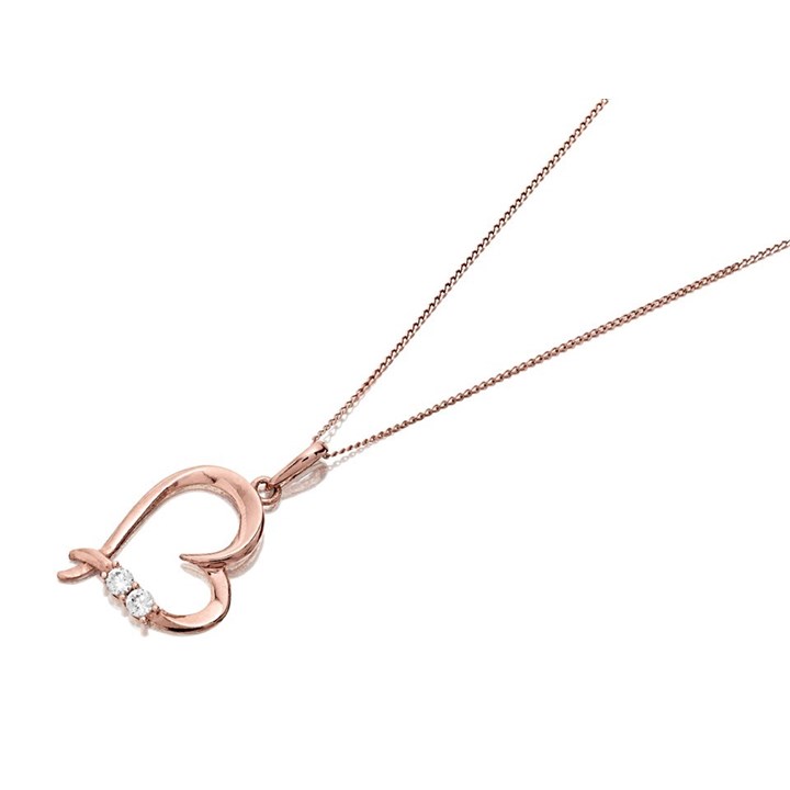 9ct Rose Gold Cubic Zirconia Heart Necklace - R6969