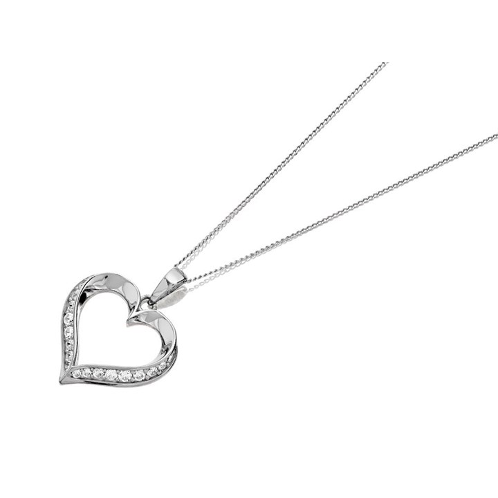 9ct White Gold Cubic Zirconia Heart Necklace - R6970