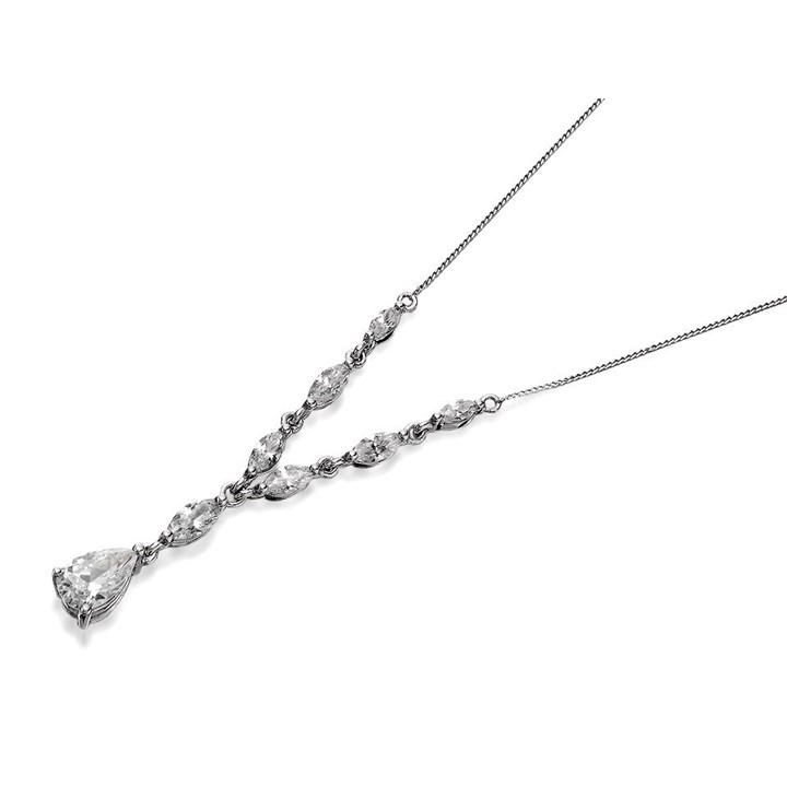 9ct White Gold Cubic Zirconia Y-Necklet - R7014