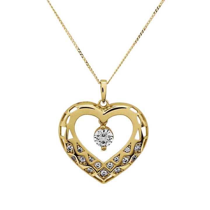 9ct Gold Cubic Zirconia Heart Necklace - R7028