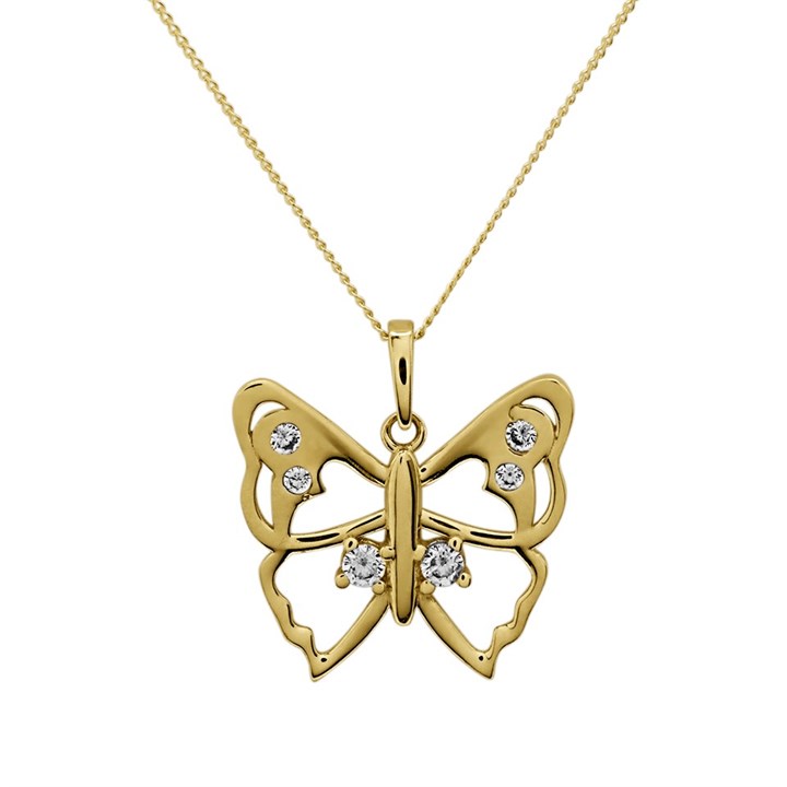 9ct Gold Cubic Zirconia Butterfly Necklace - R7029