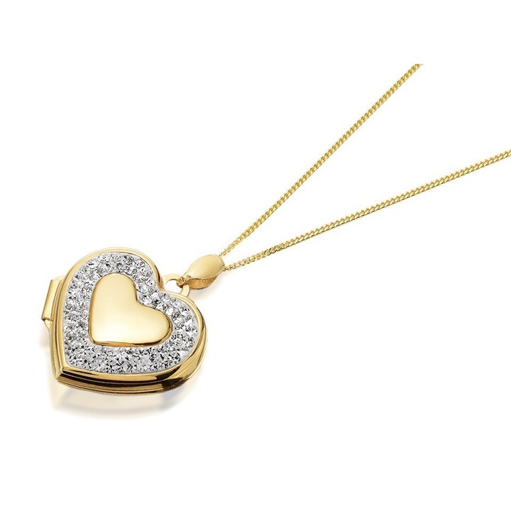 9ct Gold Two Colour Crystal Heart Locket And Chain - R7211