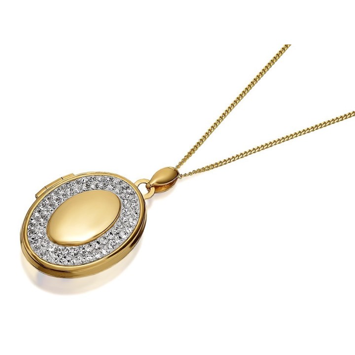 9ct Gold Two Colour Crystal Oval Locket And Chain - R7212