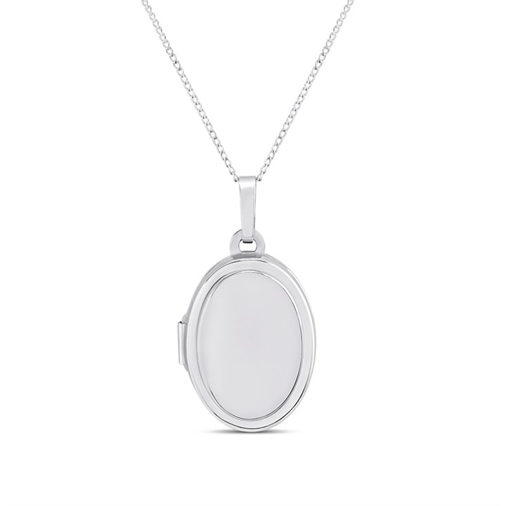 9ct White Gold Oval Locket And Chain - R7233