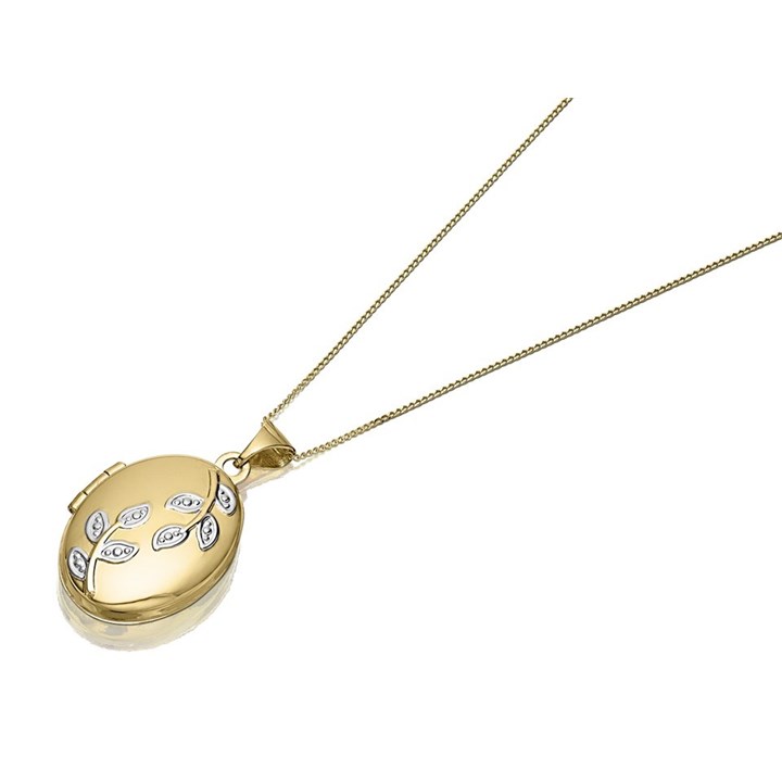 9ct Gold Two Colour Oval Leaf Locket And Chain - R7246