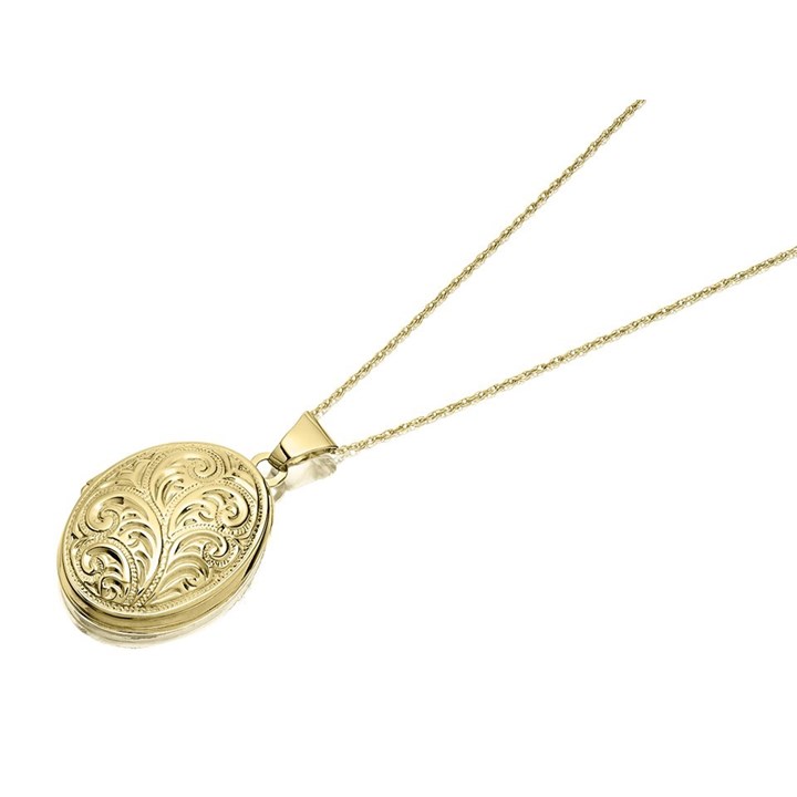 9ct Gold Oval Locket And Chain - R7253