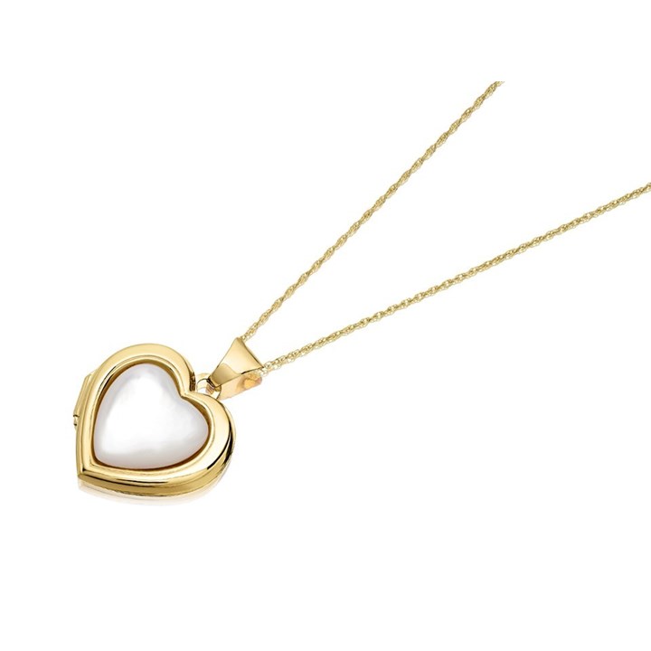 9ct Gold Mother Of Pearl Heart Locket And Chain - R7254
