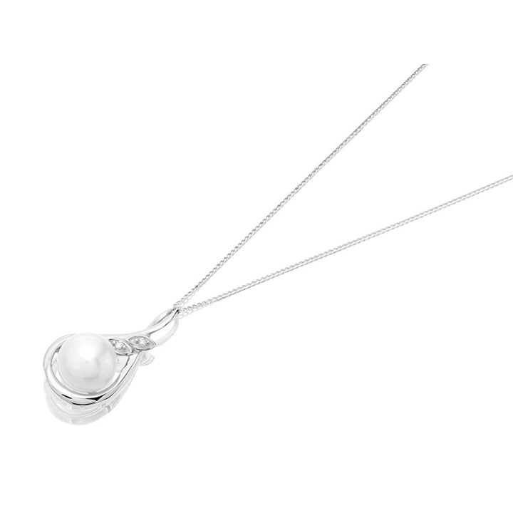 9ct White Gold Freshwater Pearl And Diamond Necklace - R7729