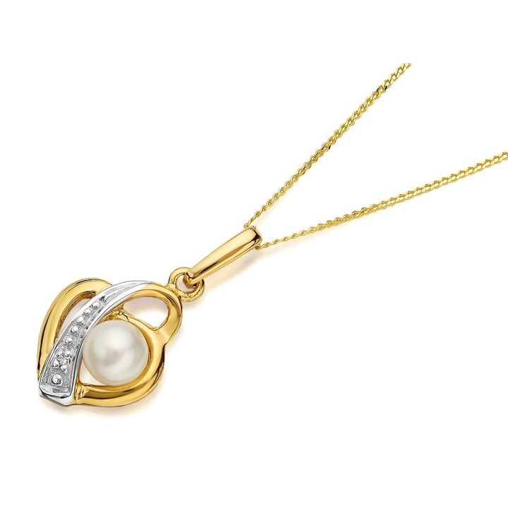 9ct Gold Two Colour Freshwater Pearl And Diamond Necklace - EXCLUSIVE - R7758