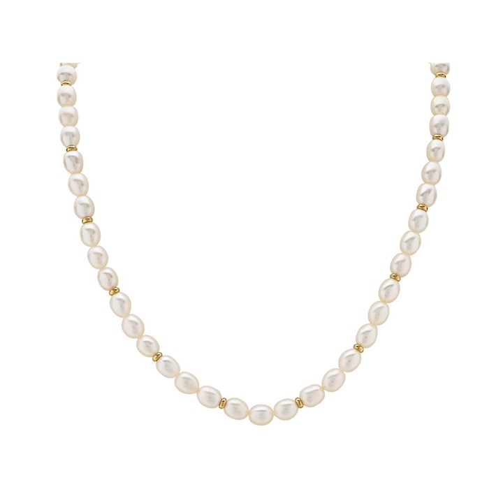 9ct Gold Freshwater Pearl And Rondelle Necklet - 18in - R7771