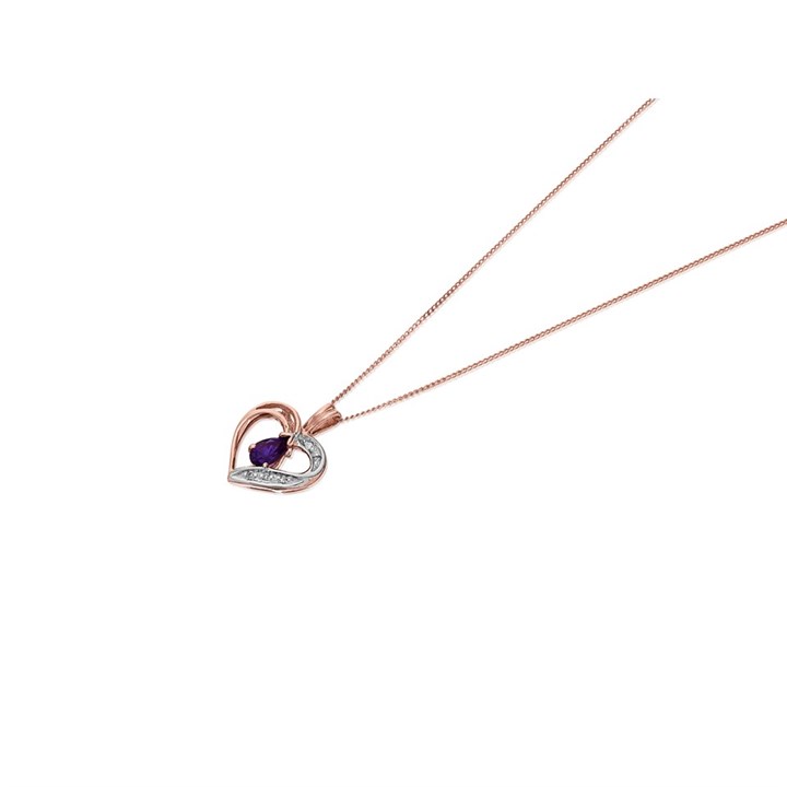 9ct Rose Gold Amethyst And Diamond Heart Necklace - R8132