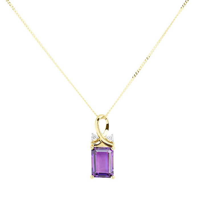 9ct Gold Amethyst And Diamond Necklace - R82114