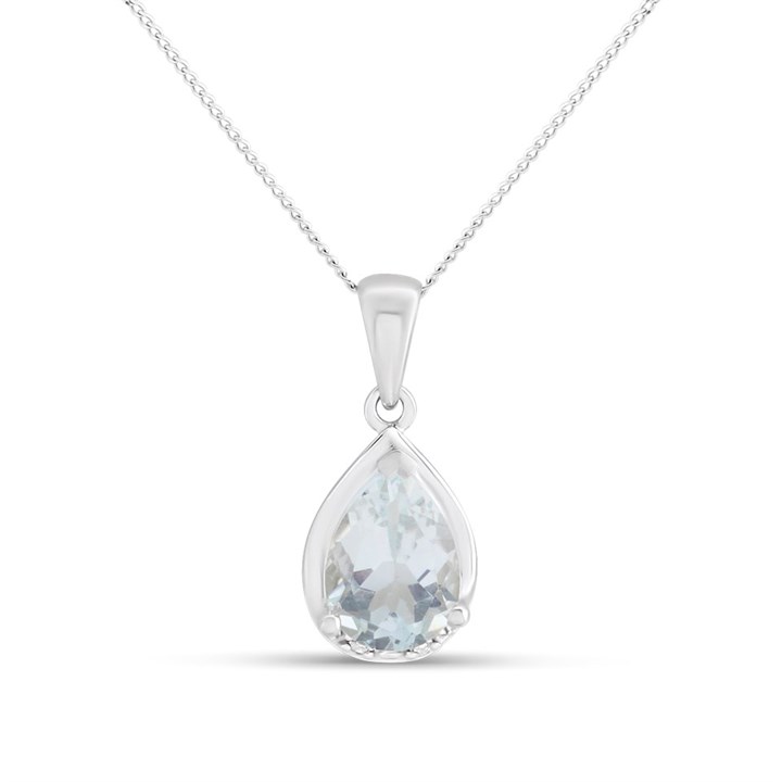 9ct White Gold Aquamarine And Diamond Necklace - R82120