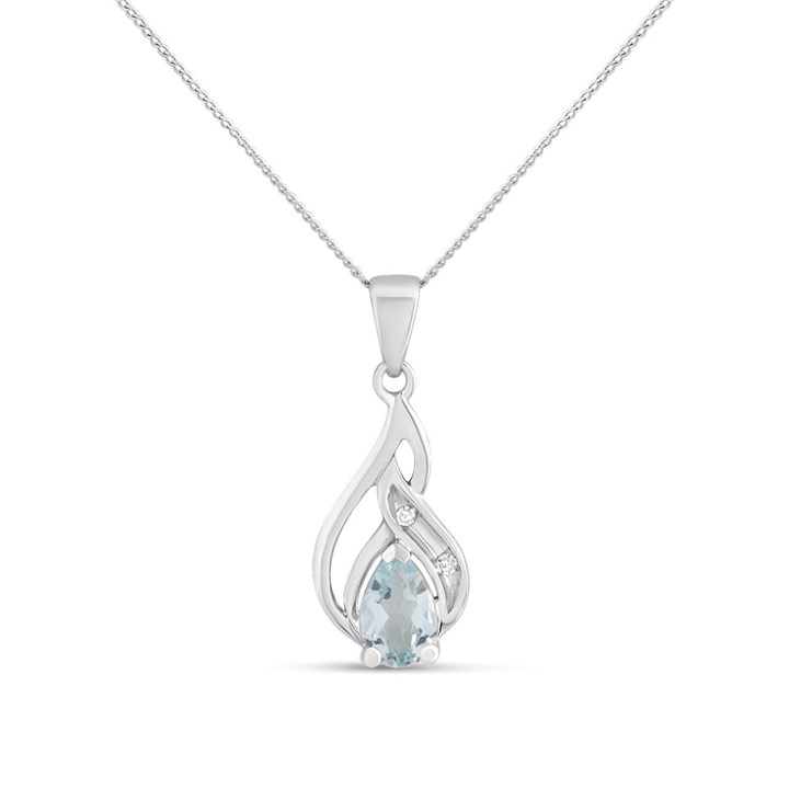 9ct White Gold Aquamarine And Diamond Necklace - R82121