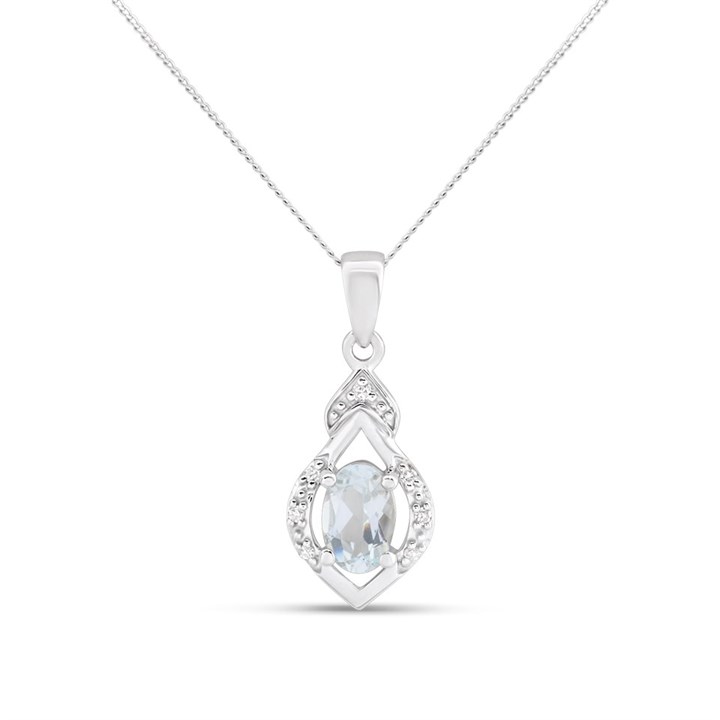 9ct White Gold Aquamarine And Diamond Teardrop Necklace - R82122