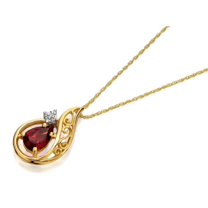 9ct Gold Diamond And Garnet Necklace - R8268