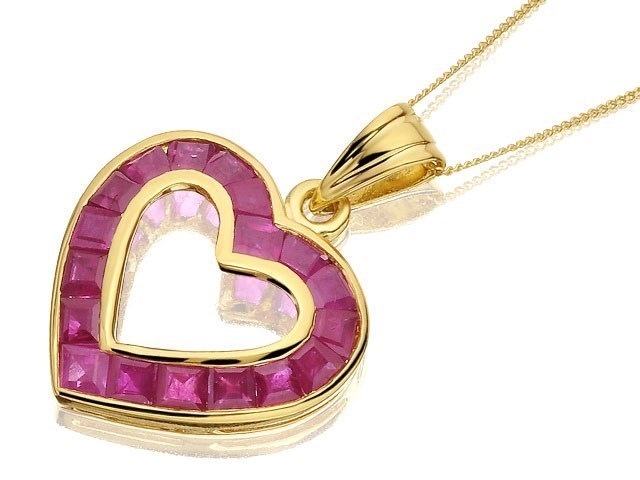 9ct Gold Open Heart Ruby Necklace - R8270