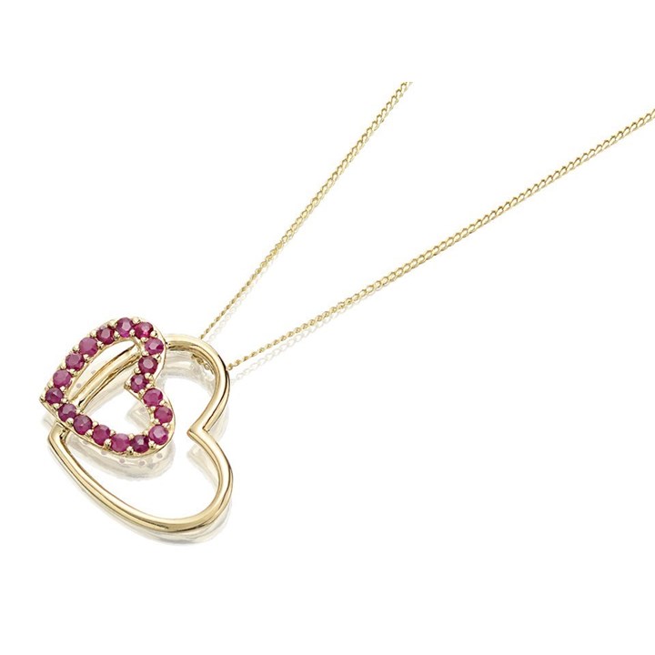 9ct Gold Double Heart Ruby Necklace - R8278